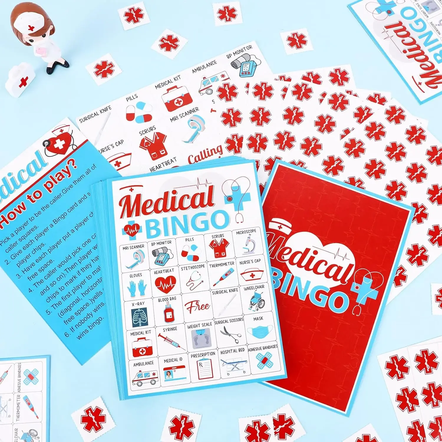 Nurse Graduation Party Games,Bingo Game with 12 Player Chips, 24 Medical Cards, Nursing Grad, Party Activities Supplies, 2024