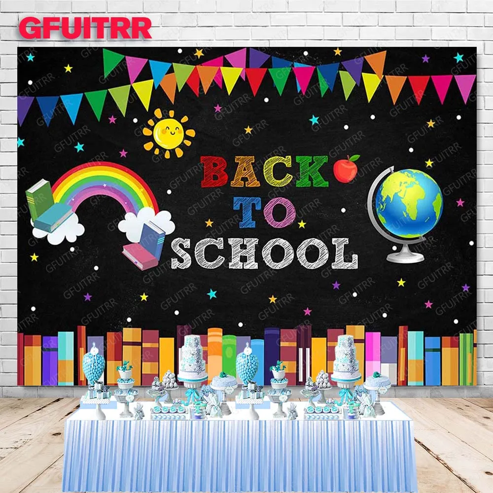 Welcome Back to School Backdrop Cloud and Rainbow Party Decoration Photography Background Baby Shower Studio Booth Prop Banner