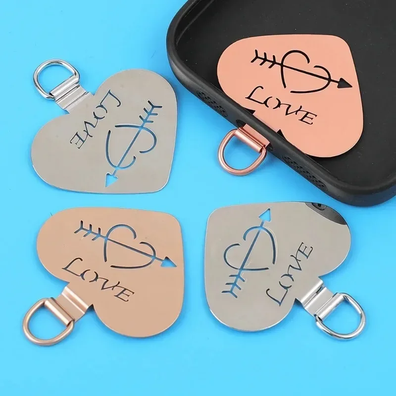 4-1PCS Creative Heart Shaped Stainless Steel Phone Tether Tab Anti-lost Detachable Cellphone Safety Metal Patch Gasket Pieces