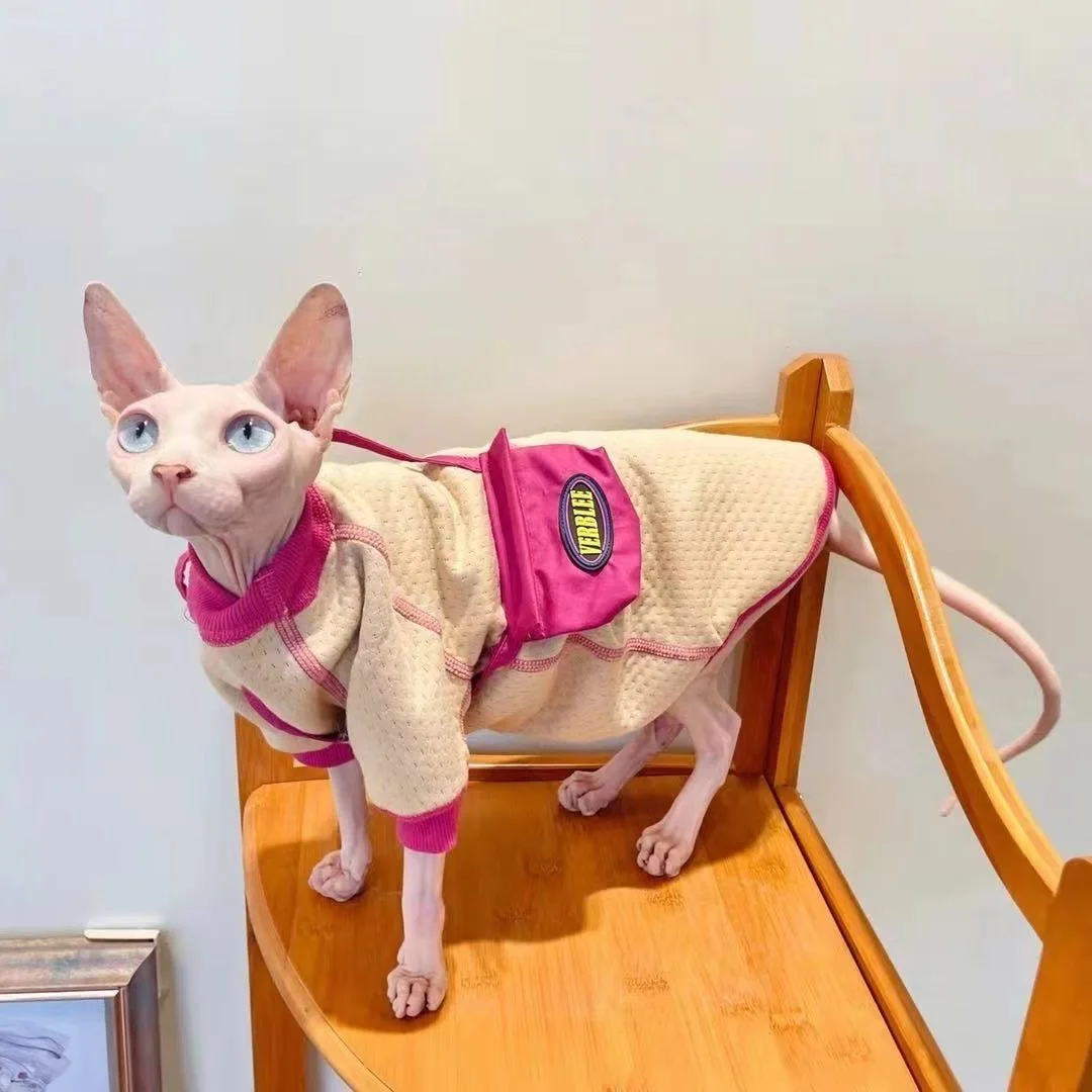 Casaco pelado quente para gato Sphynx, elegante casaco de inverno confortável, suéter grosso com bolso para gatinhos, roupas para inverno