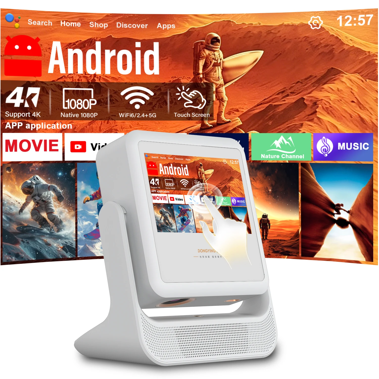 

7Inch Touch 3IN1 Smart Projector Android12 Auto Focus 180°Rotate WiFi BT HDMI Phone Sync Home Outdoor Gift Box