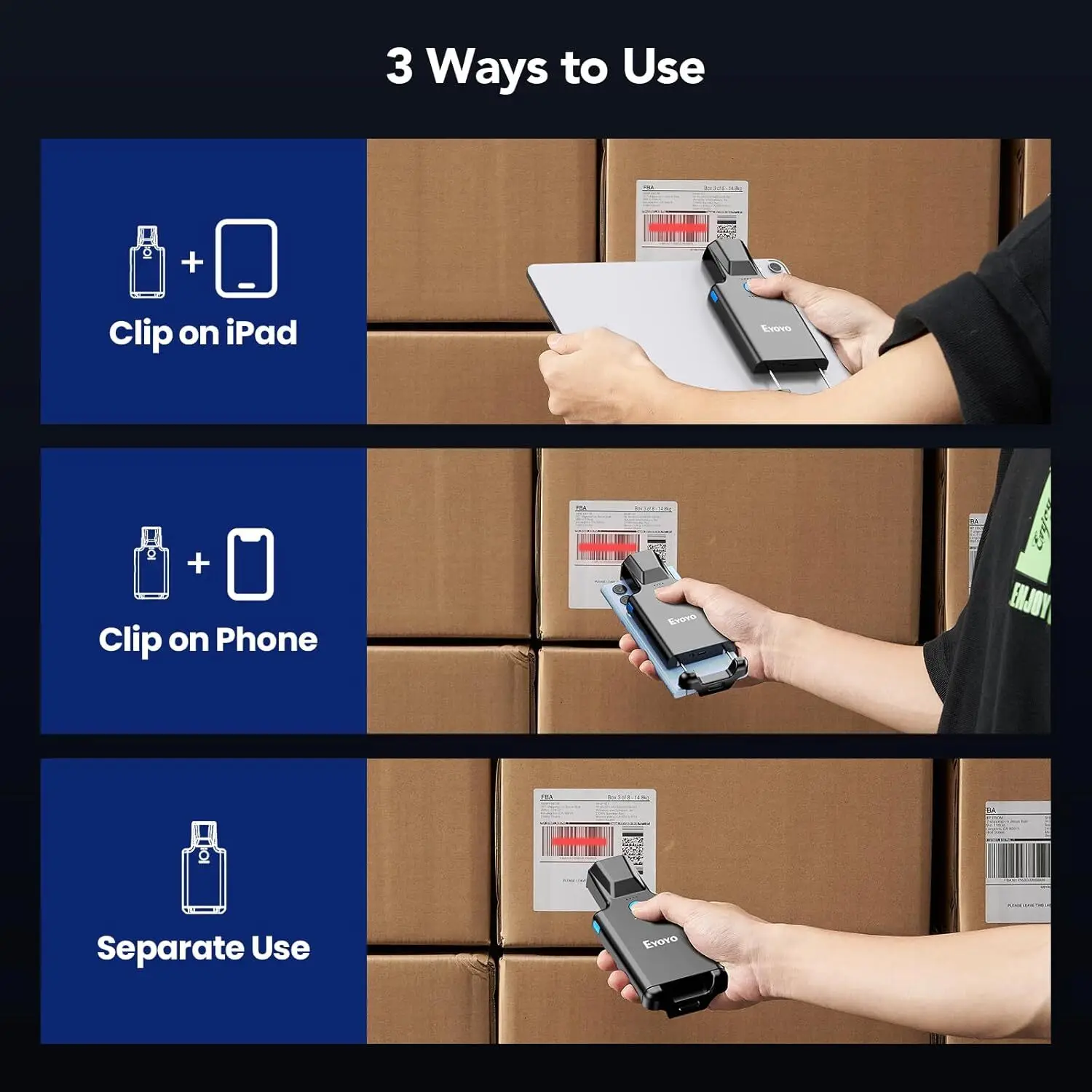 Eyoyo EY 036 plus 2D-Wireless-Barcode-Scanner, tragbarer 1D-QR-Codeleser, Bluetooth- und USB-Kabelverbindung für Laden, Lager