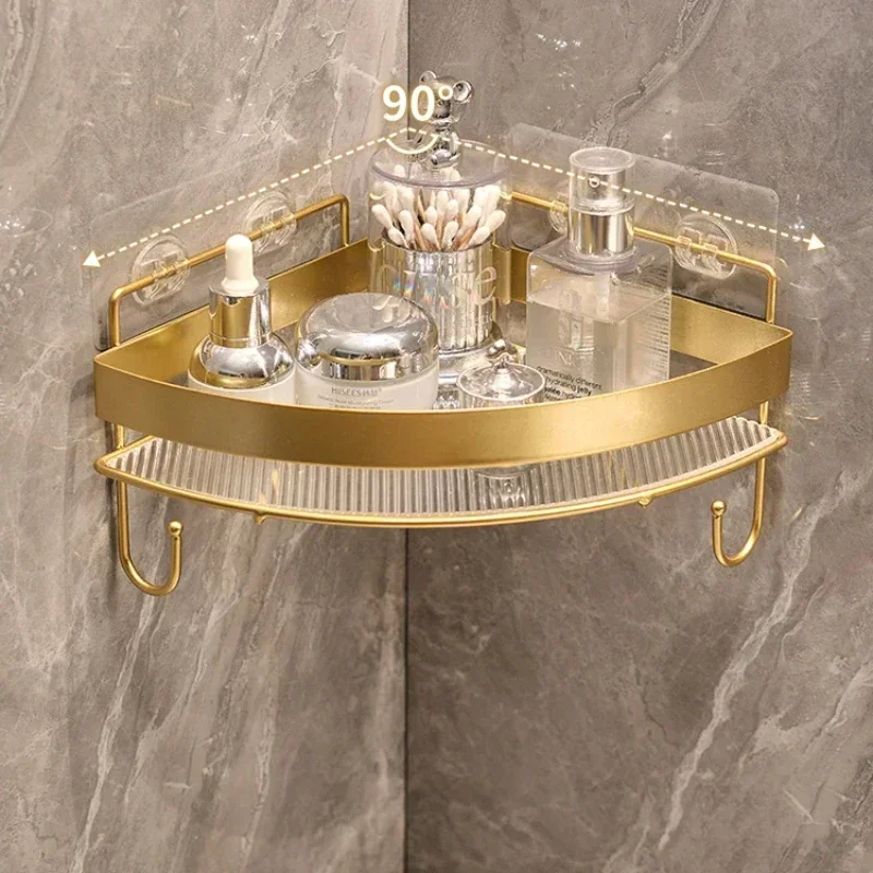 Bathroom Triangle Storage Rack Non-Punching Toilet Tripod Acrylic Gold Bathroom Organizer Space-Efficient Storage