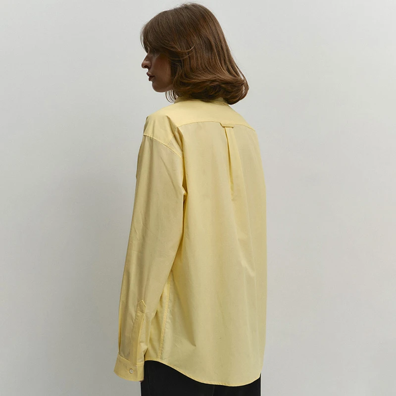 Tornova banlieue chemise jaune pour femmes manches longues revers simple boutonnage ample décontracté coton chemise dame mode Blouses solides