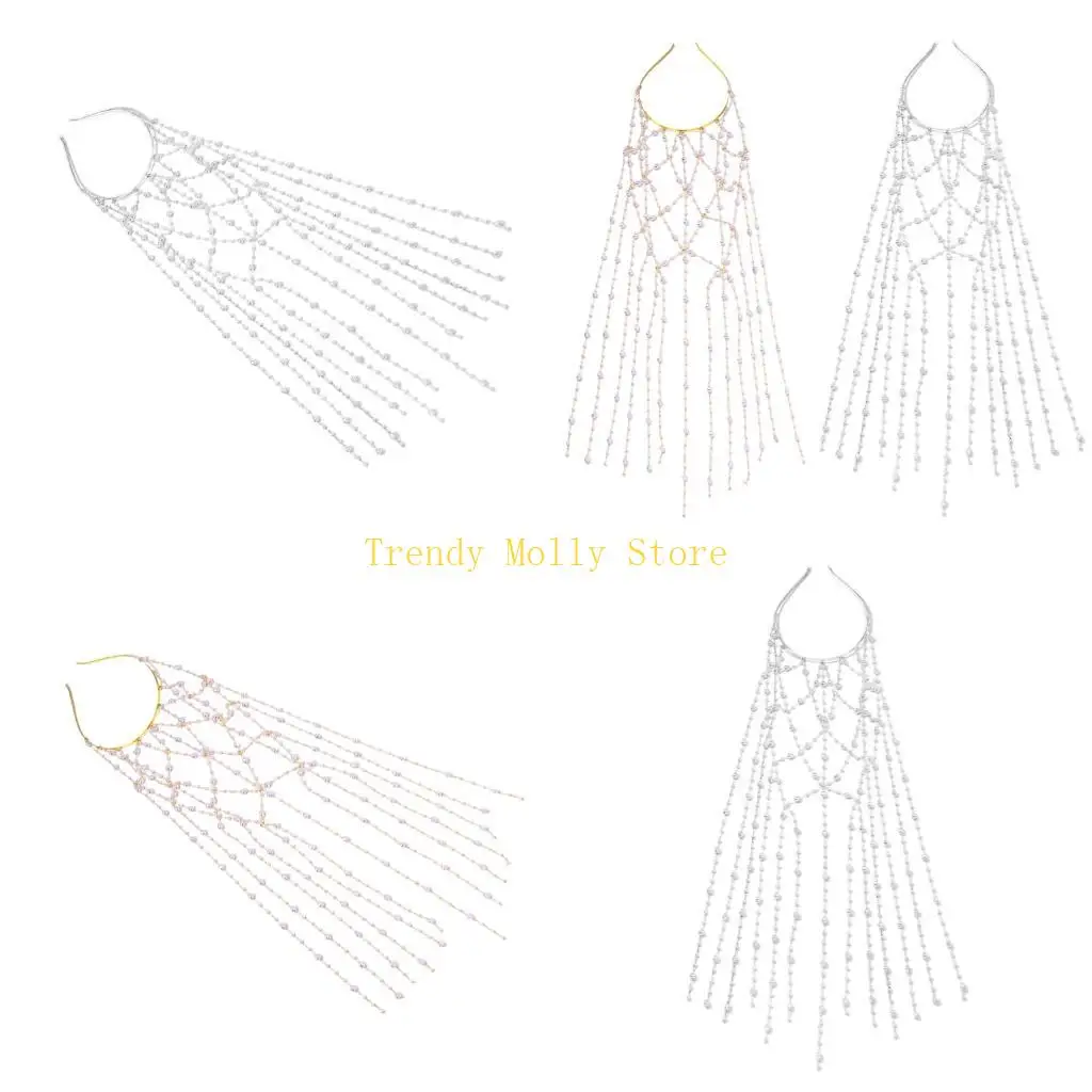 n5kb-トレンディなガールズヘッドバンド、吊り下げイミテーションパールビーズ付きパーティー着用必須