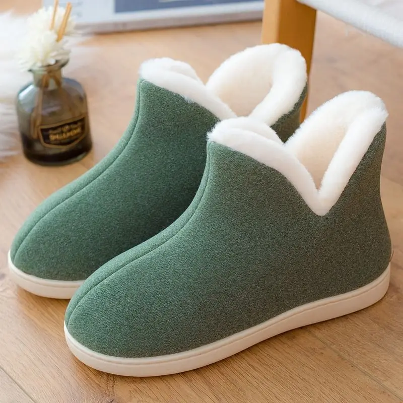 Men 2022 Spring Winter Warm Ankle Boots Indoor Plush Slipper Boots Cozy Home Furry Loafers Unisex Women Shoes