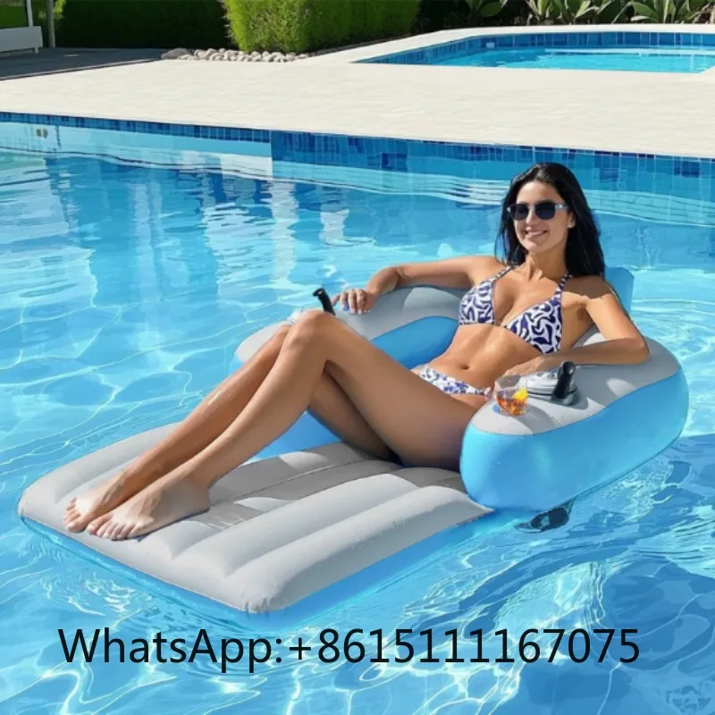 Foldable Electric Inflatable Water Float with Built-in Propeller Motor Backrest Swimming Lounger for Pool Outdoor Water Use
