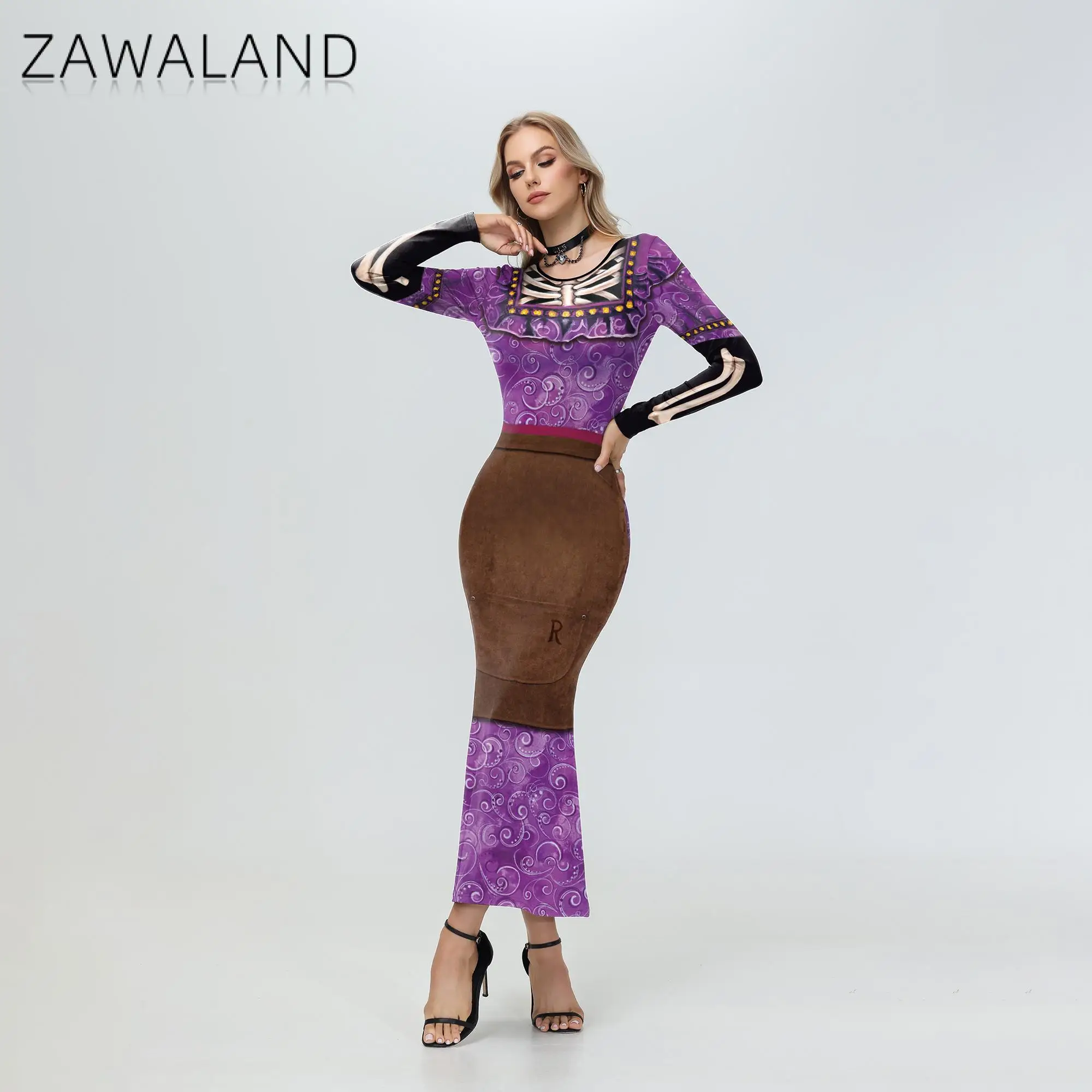 Zawaland تأثيري فيلم أنيمي ماما Imelda زي المرأة فستان طويل هالوين لعب الأدوار ازياء يوم الموتى زي حفلة تنكرية