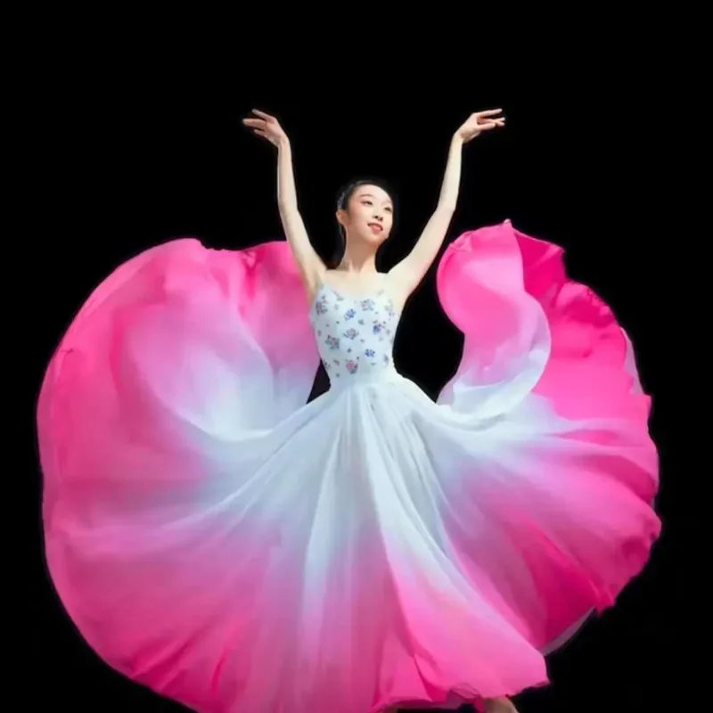 Female Ethnic Classical Modern Dance Training Skirt Gradient Elegant Performance Swinging Skirt Wrapped 720 Degree Skirt