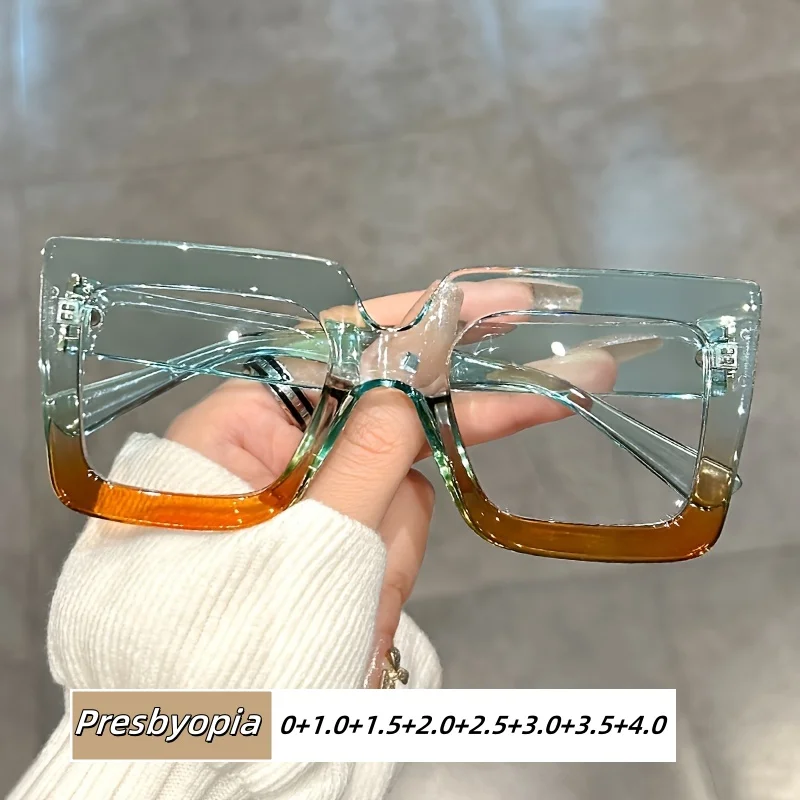 Brand Designer Vintage Anti Blue Light Square Reading Glasses Women Men Double Color Reading Prescription Optical Eyeglasses