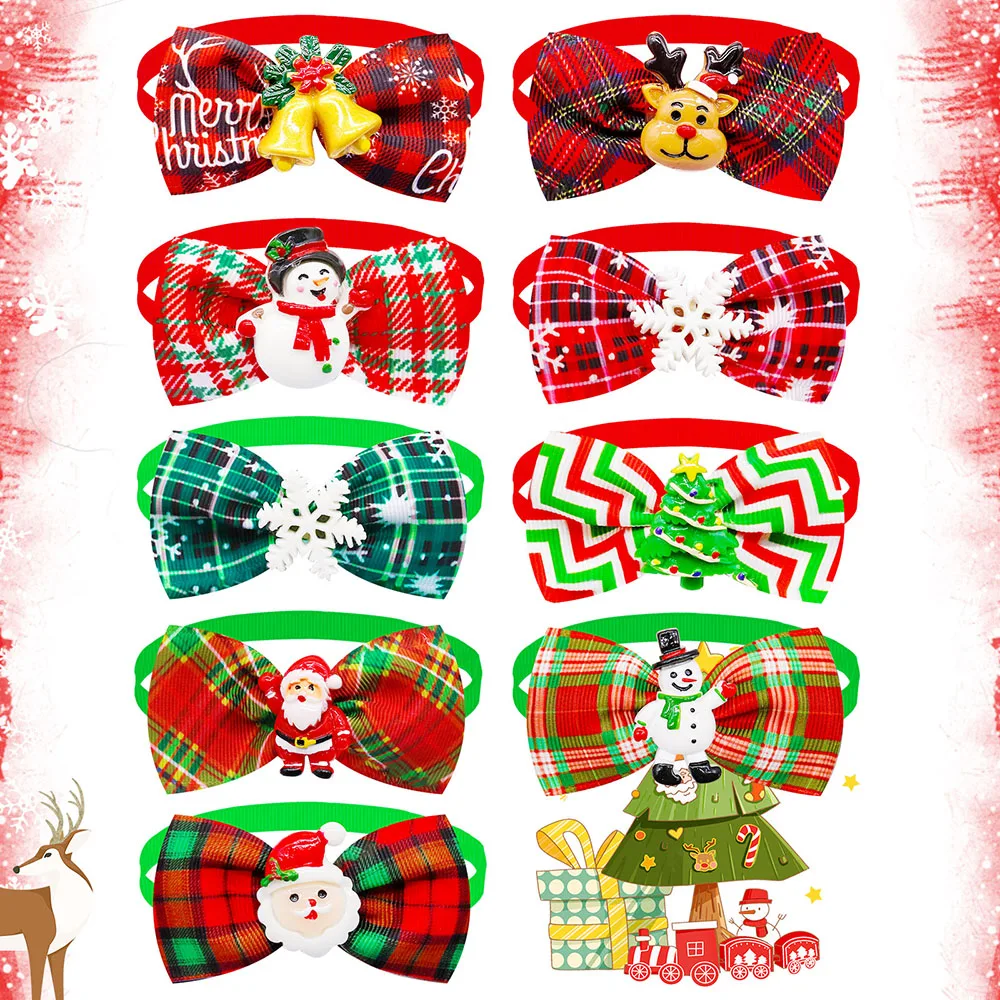 5PCS Christmas Pet Bowties For Dogs Classical Plaid Dog Bow Ties Collars Dog Neckties Pet Dog Grooming Accessories