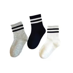 Children Boy Socks Spring Autumn Child Girl Black White Grey College Style Solid Color Kids Striped Mid-tube Cotton Sock Clothes