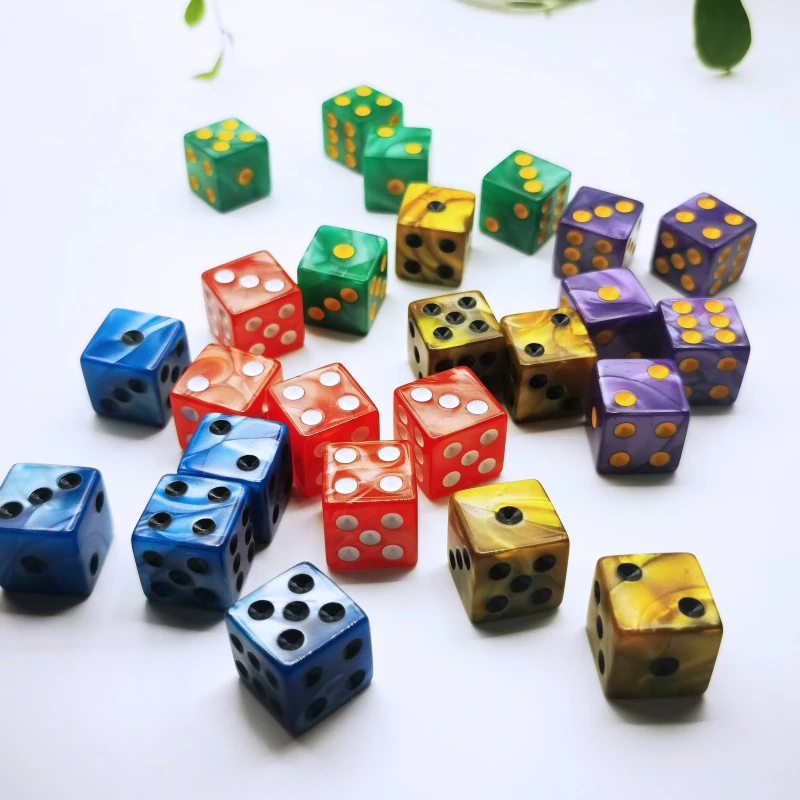 10pc/lot D6 Dice 6 Faces Dice Casino Table Game Dice Square Edge Marble Pearled Dice D6 16mm Casino Dice Toys