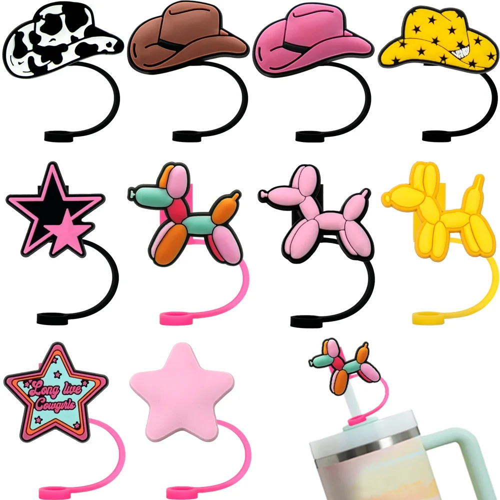 1/10PCS Straw Topper 30&40Oz Cup Silicone Accessories,8mm Straw Cover Cap Balloon Dog Cowboy Cap,Dustproof Straw Tip Charm