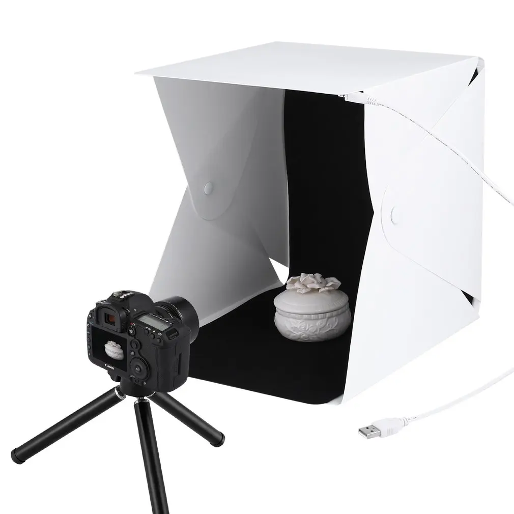 22*23*24cm Mini Folding Studio Diffuse Soft Box Lightbox With LED Light Black White Photography Background Photo Studio box