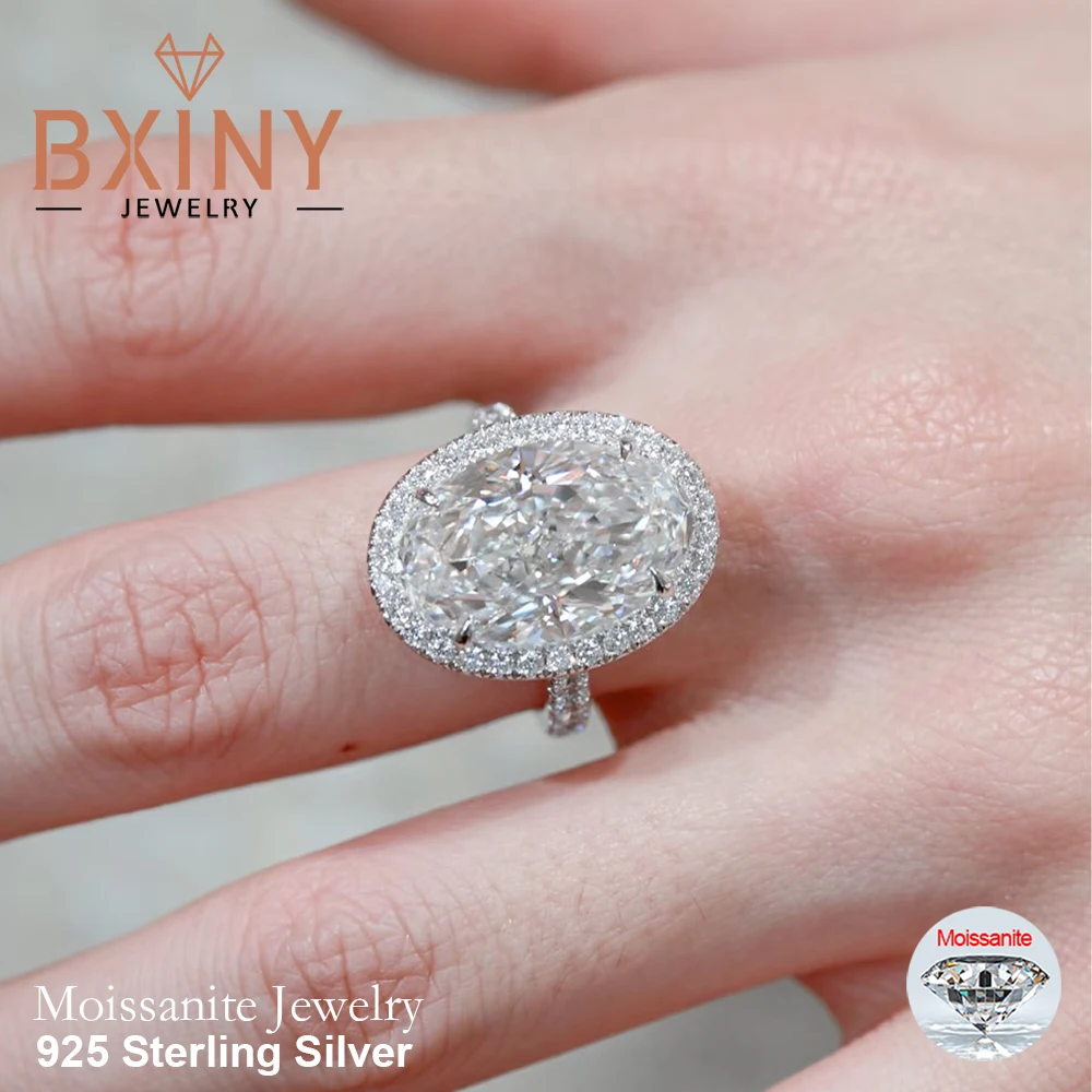 

BXINY 8CT Oval Cut Moissanite Rings 925 Sterling Silver for Women Big Diamond Halo Wedding Band Fine Jewelry Gifts GRA Certified