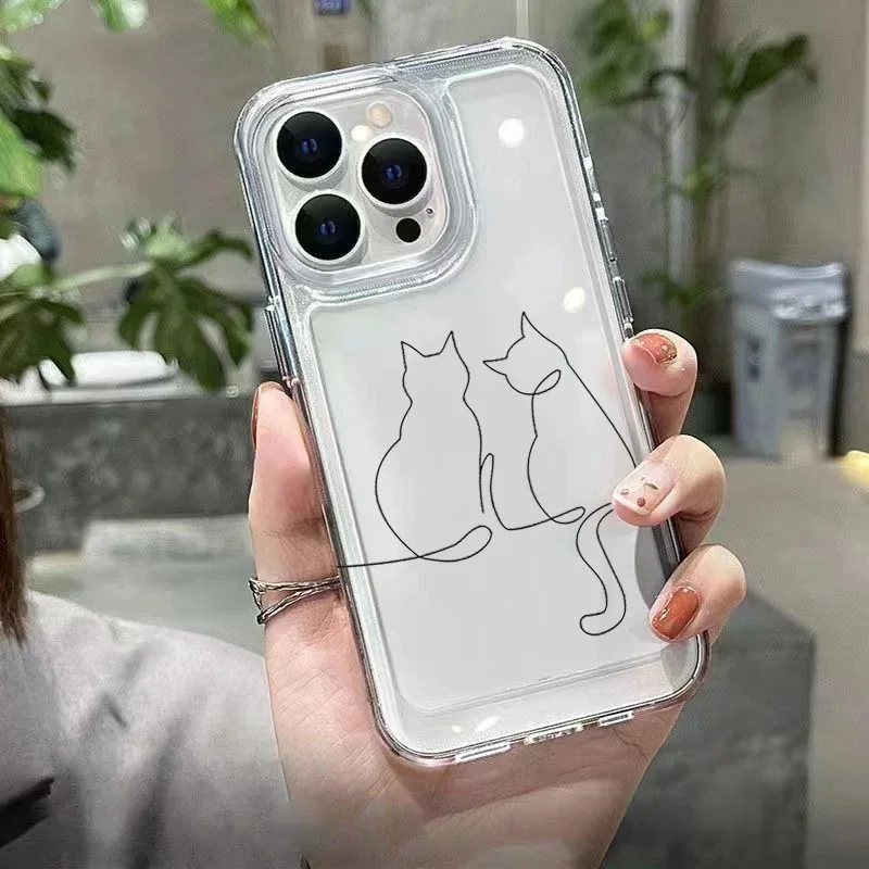 

Cute cat pattern with lines phone case for iPhone 17 16 15 14 13 12 11 Pro/ Max/Plus shock-proof rear cover anti-fingerprint