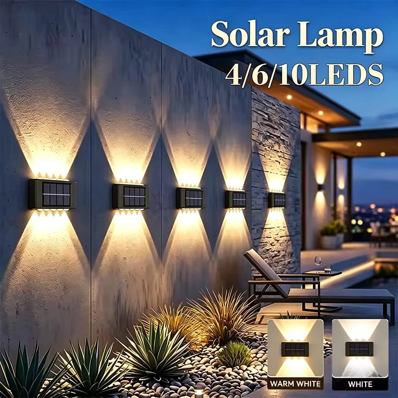 4/6/10 LEDs Solar Lights Up and Down Lighting Solar Wall Light Outdoor Waterproof LED Dusk To Dawn for Garden Balcony Decor