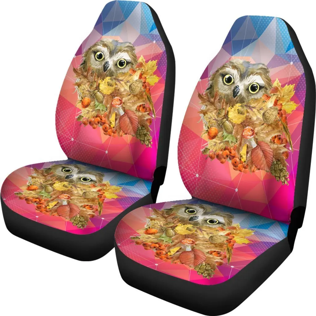 Owl With Fruit Seat Cover Car Seat Covers Set 2 Pc, Car Accessories Car Mats