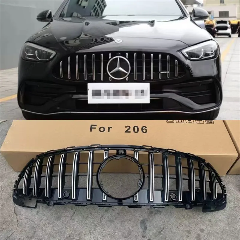 

Car Front Grille for Mercedes Benz C Class W206 C200 C260L 2022-2025 Modified Black Radiator Grill Silver Bumper Net