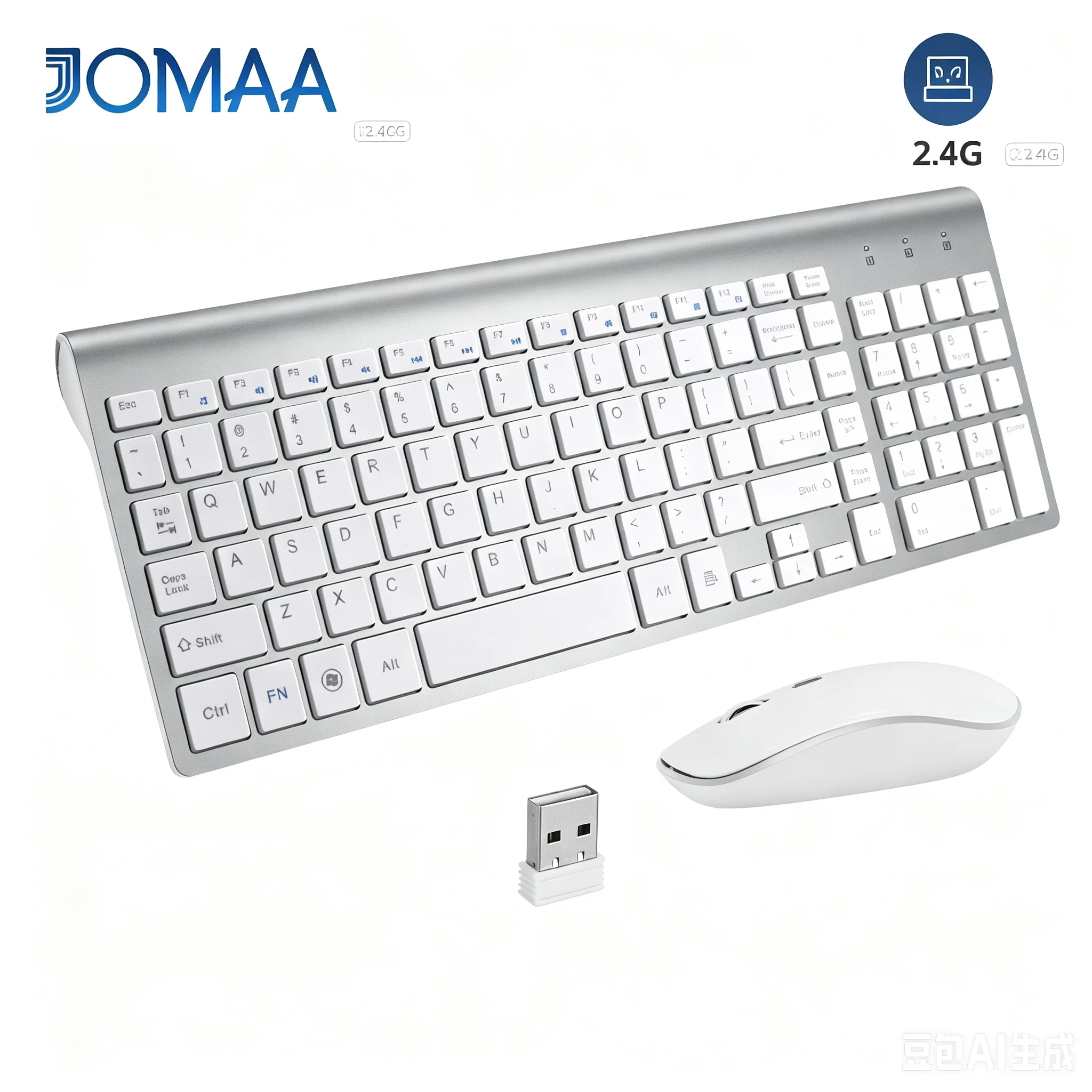 Jomaa 2.4G Wireless Keyboard and Mouse Combo Mini Multimedia Full-size Keyboard Mouse Set For Computer Notebook Laptop Desktop