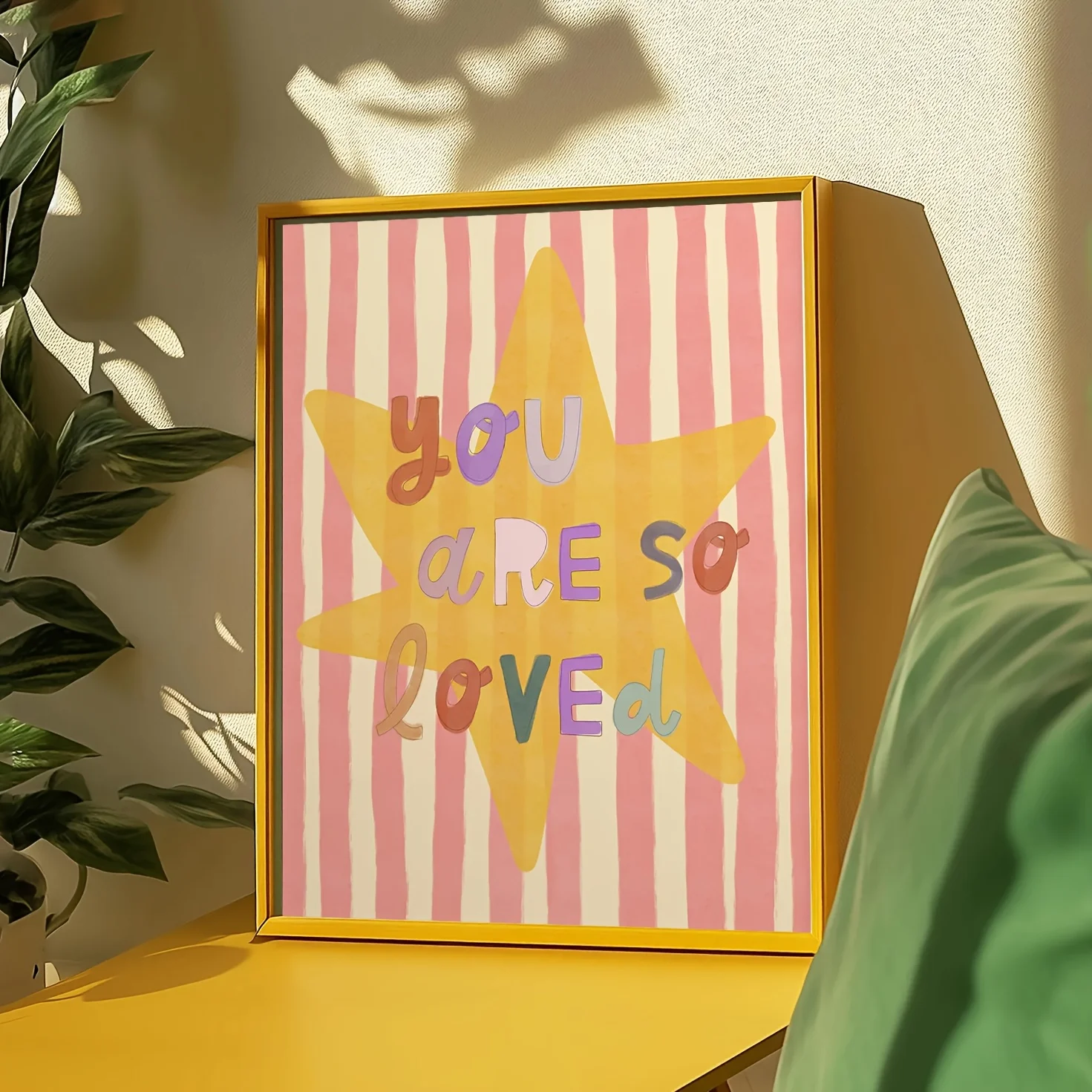 2D Flat, 2D Flat, 2D Flat 1pc 2D Flat Wall Art Featuring The Phrase 'You Are So Loved' with a Bright Yellow Star And Pink Str