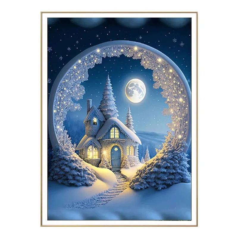 DIY 11CT 9CT Moonlight Town Winter Painting Cross Stitch Kits Embroidery Cross-stitch Needlework Craft Printed Fabric Home Decor