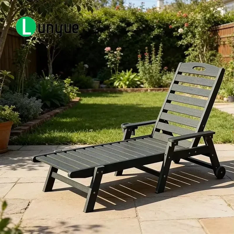 Outdoor Lounge Chair Adjustable Backrest Gray Sunbathing Poolside Patio Furniture Durable Weather Resistant  Stock