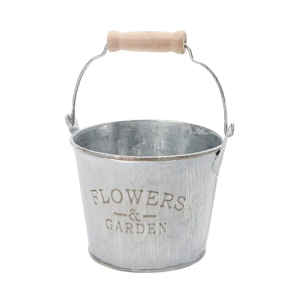 Decorative Flower Bucket with Handle Metal Pot Tabletop Planter Hanging Basket for Room or Garden Decor