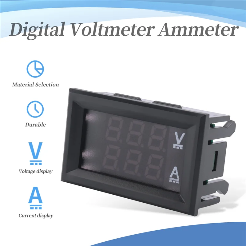 A57M-2Pcs Цифровой вольтметр Амперметр DC 100 В 10 А Ампер Измеритель напряжения и тока Тестер Синий + Красный Двойная светодиодная панель дисплея с подключением