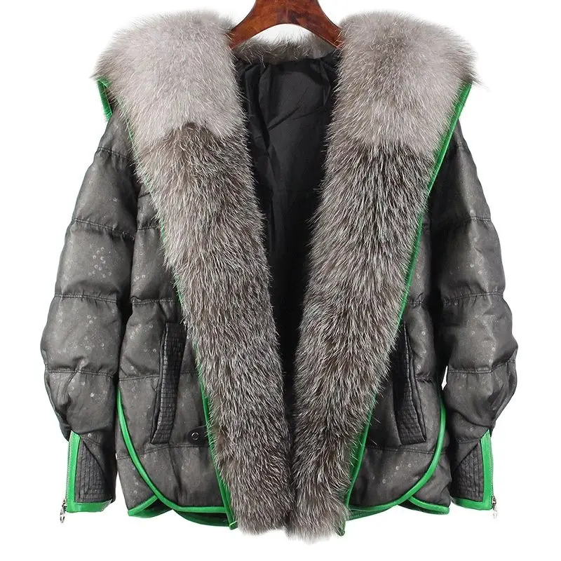 

Hot sales Women's Short High-end Big Fox Fur Collar Fur Down Jacket lady Fashion Winter New Goose Down Warm Down Jacket