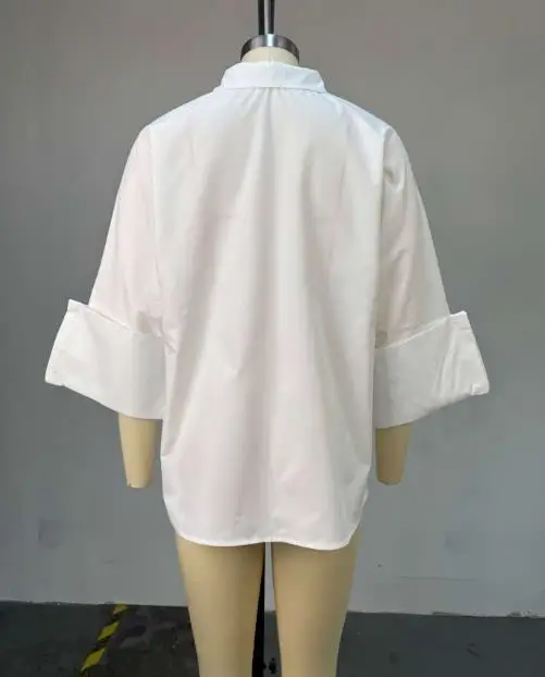 가을 신상 패셔너블한 단색 칼라 버튼 프론트 루즈 셔츠 여성 패셔너블 우아한 루즈 긴팔 셔츠