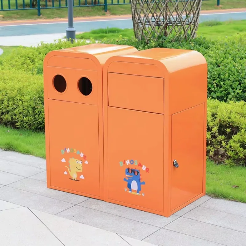 Cute Galvanized Metal Classified Dustbin for School Street Custom Recycle Steel Public Large with Lid Outdoor Trash Cans