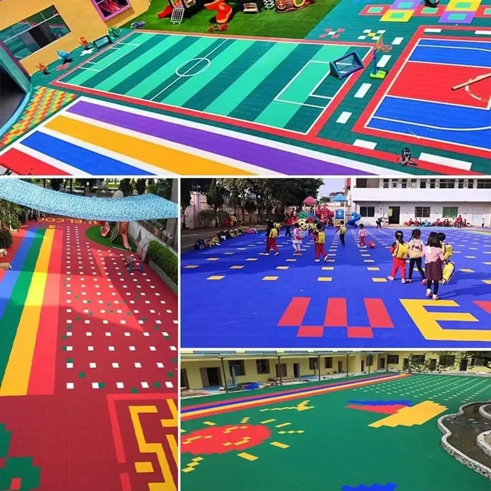 25cm Waterproof Interlocking Floor Tiles, Anti-Skid Mat for Outdoor, Ideal for Kindergarten and Basketball Courts, Blue, Pack of