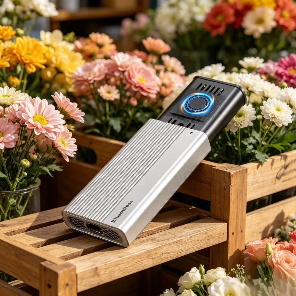 

PCIe 4.0 M.2 NVMe SSD Enclosure, USB4 40Gbps External SSD Case, Built-in Cooling Fan, Support Thunderbolt 3/4