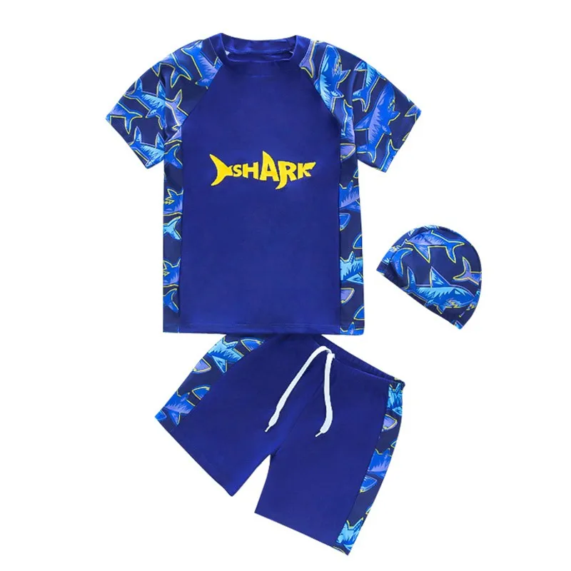 3-13 Years Summer Fun Starts with Our Boys' Cartoon Shark Swim Set - Includes T-Shirt, Shorts, and Hat!