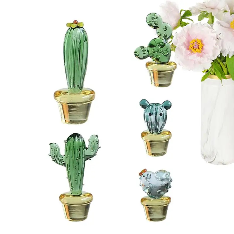 Mini Blown Glass Cactus Simulation Desert Plants Collectibles 5pcs Mini Cute Creative Sturdy Handmade Hand Blown Glass Cactus