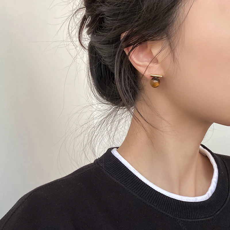 

Maillard Design Minimalist Round Tiger Eye Stone Pendant Stud Earrings for Gothic Girls New Accessories 2023 Fashion Jewelry