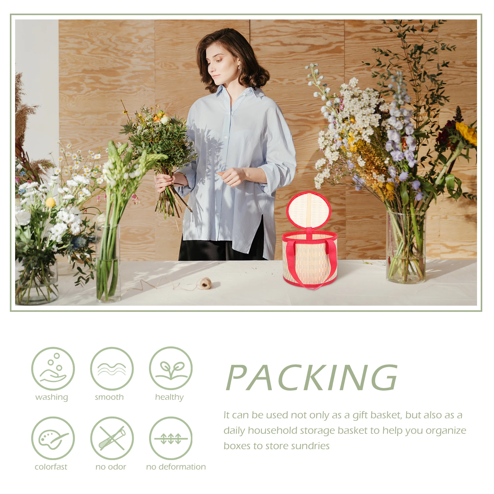 

Premium Bamboo Gift Basket Handle Lid For Moon Cakes Fruits Hairy Crabs Picnic Storage Organizer Box Handwoven Portable Gift