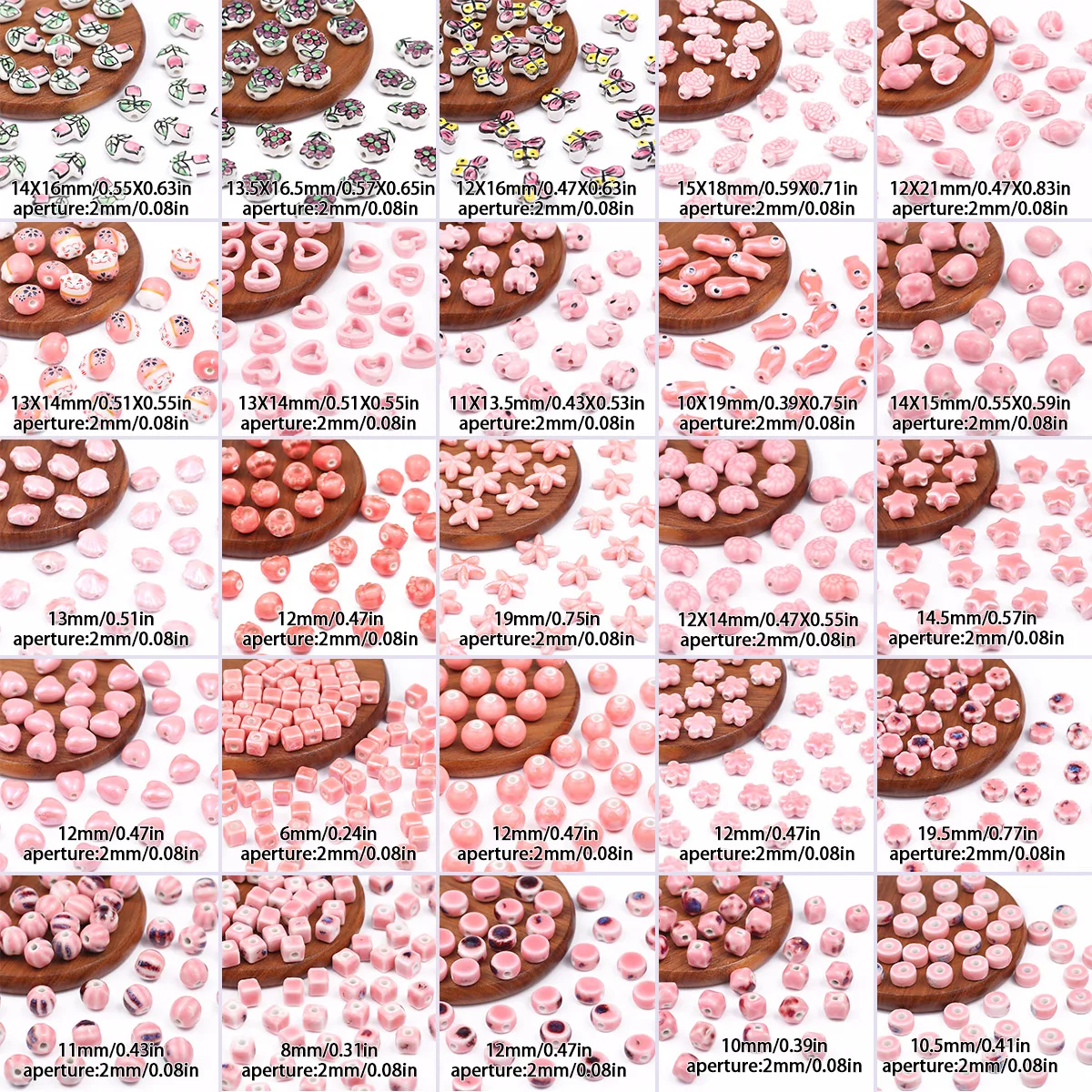 1/2/3/5pcs Pink Series Ceramic Loose Beads Multiple Shapes Available Beads For Jewelry Making DIY Bracelets Necklace Accessories