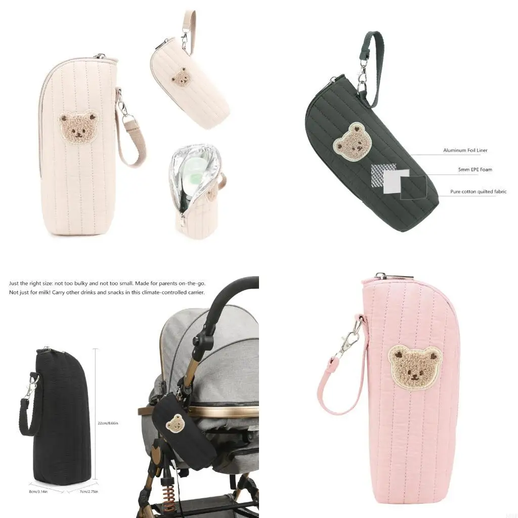 

K8GF Insulated Cotton Baby Bottle Storage Bag With Aluminum Foil Thermal Layer For Strollers Hanging And Outdoor Travel