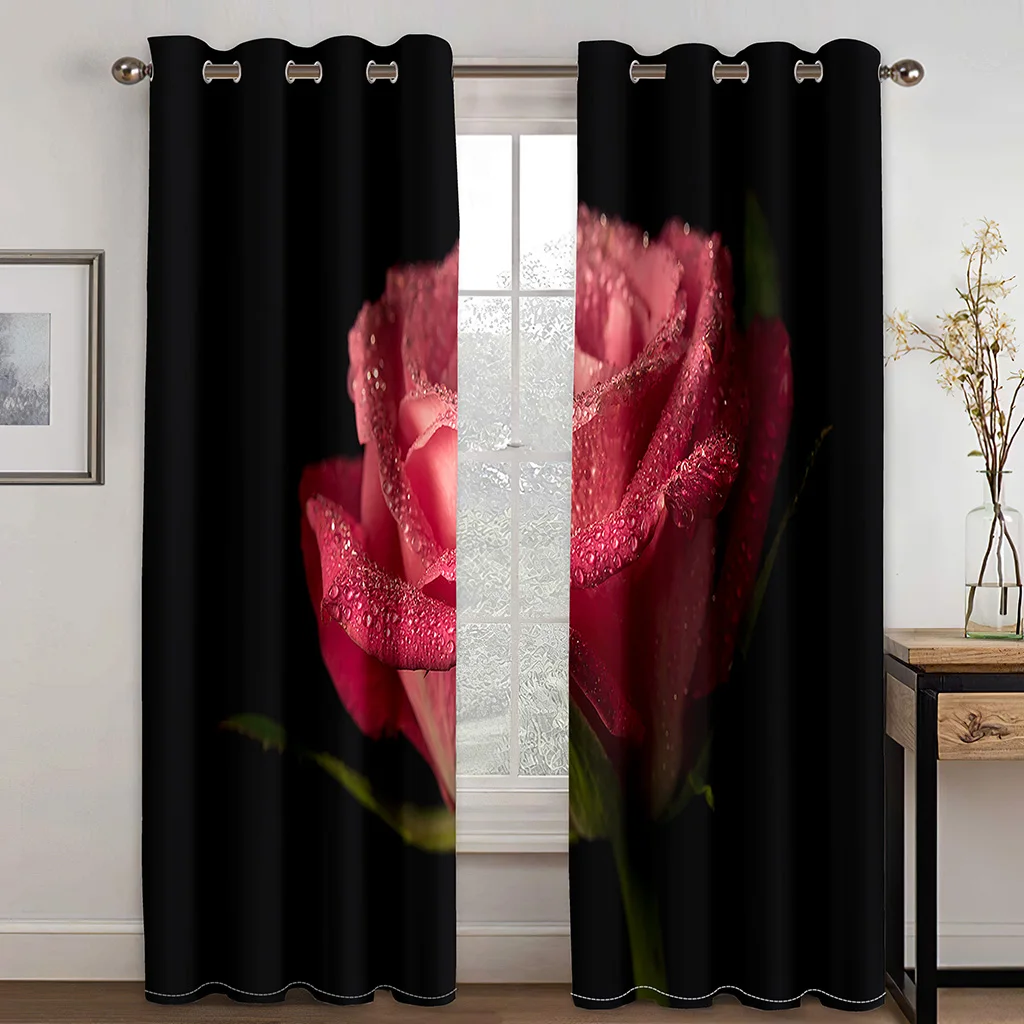 Pink Red Rose Colorful Flower Grace Window Curtains in Kids Bedroom Living Room Hall Treatments Kitchen Decoration Drapes Blinds