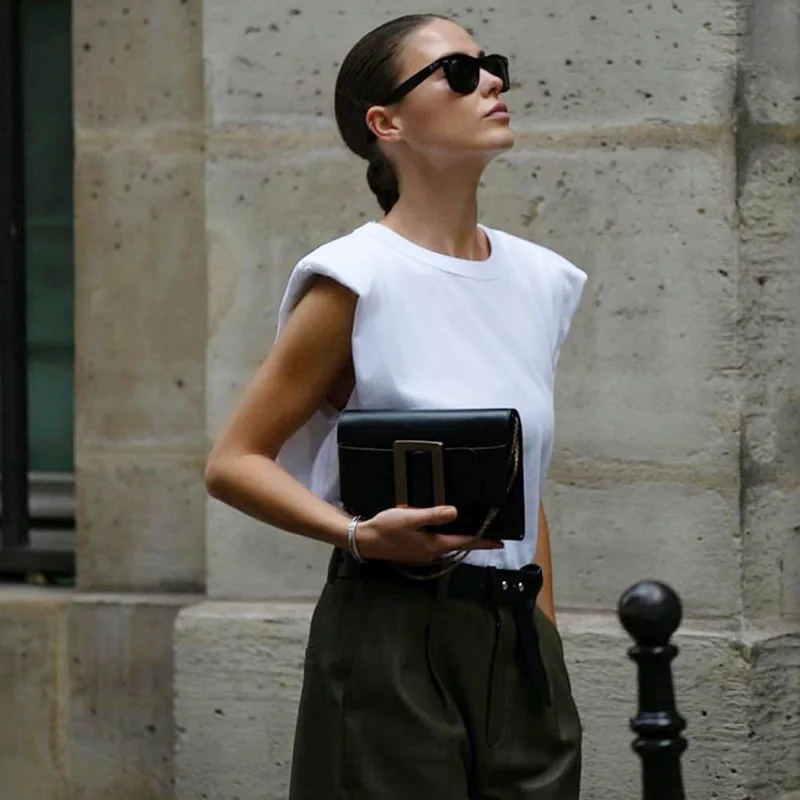 

Spring new temperament casual niche round neck solid color women's T-shirt sleeveless vest top fashionable simple luxury tempera