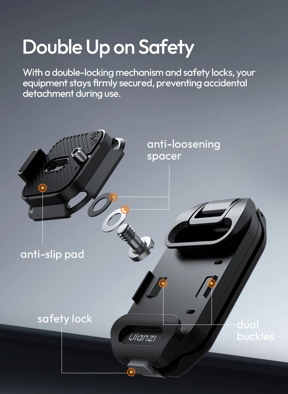 Ulanzi UKA07 Uka Schnellspann-Set für Rucksack, problemlos, zum Aufhängen, 10 kg Tragfähigkeit, für Arca-Swiss und F38 Schnellspannsystem – Detail 10