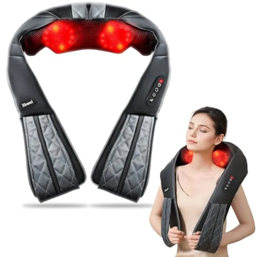 

Rechargeable Neck Shoulder Massager with Heat for Deep 5D Tissue Shiatsu Kneading Massage Therapy Ideal Pain Relief Solution fo