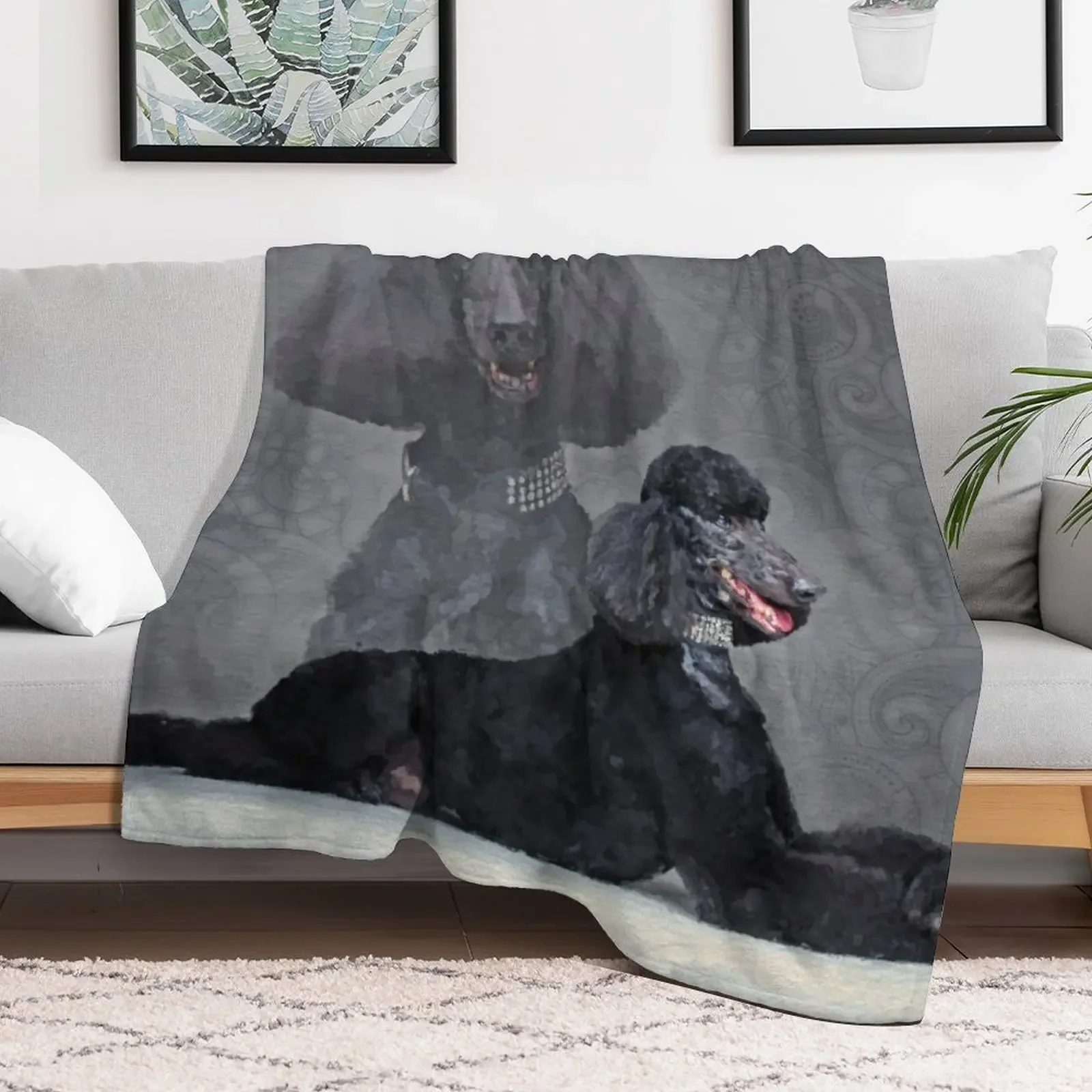 Elegant Black Standard Poodle Composition Throw Blanket Portable Lightweight Blanket for Travel Camping