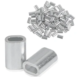 100pcs Crimp Sleeves Aluminum Single Barrel Oval Crimping Sleeves Fishing Line Tube Connectors Wire Rope Fishing Tackle