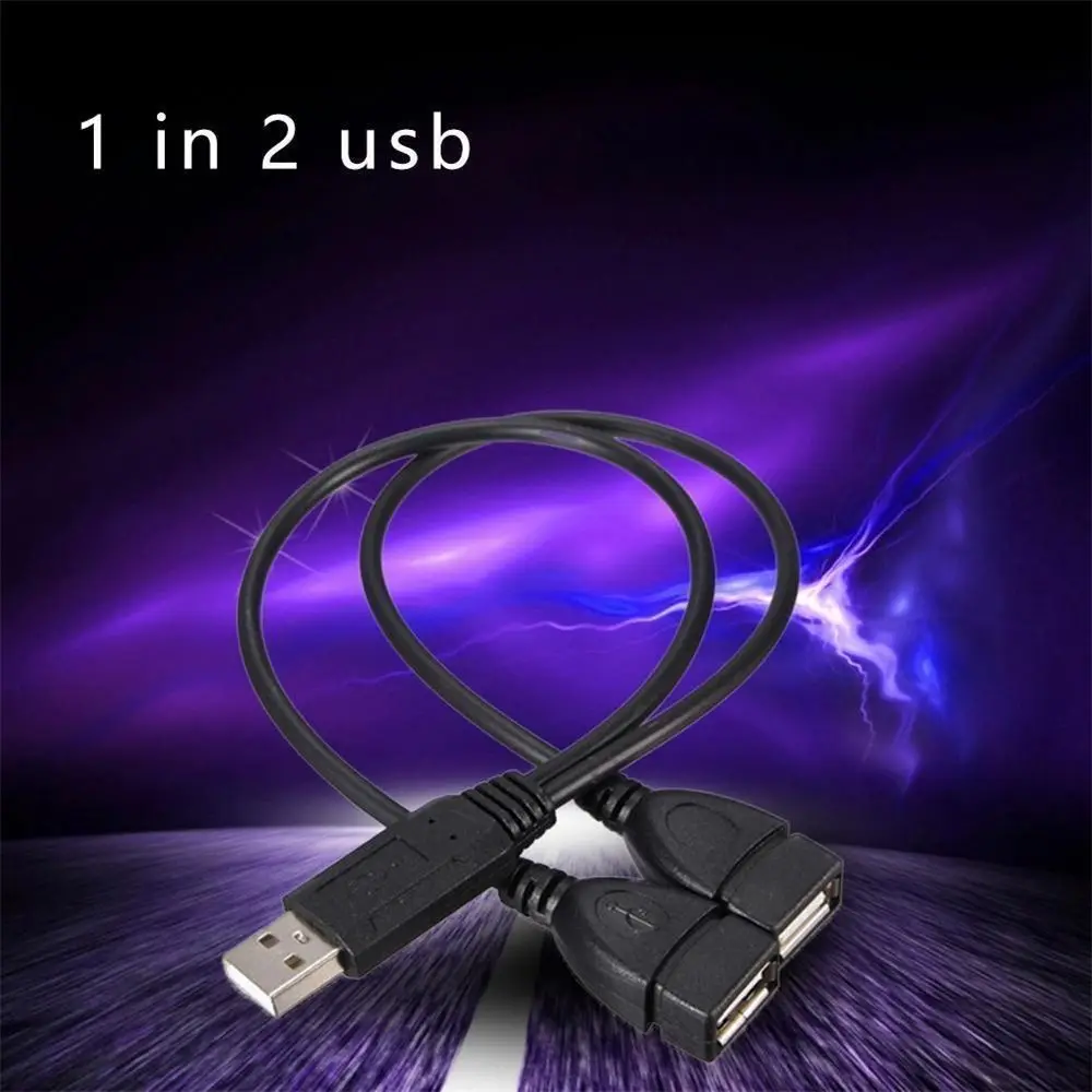 Durable Black Dual Female A-Male To 2 A-Female USB2.0 Power Adapter Data Cables USB Extension Y Cable Y Splitter
