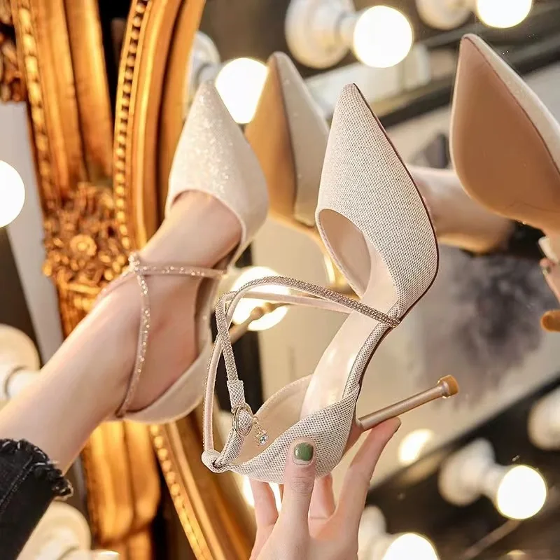 Nuove donne estive Sexy tacchi a spillo décolleté moda donna scarpe da festa a punta per scarpe nere da sposa Zapatos Mujer