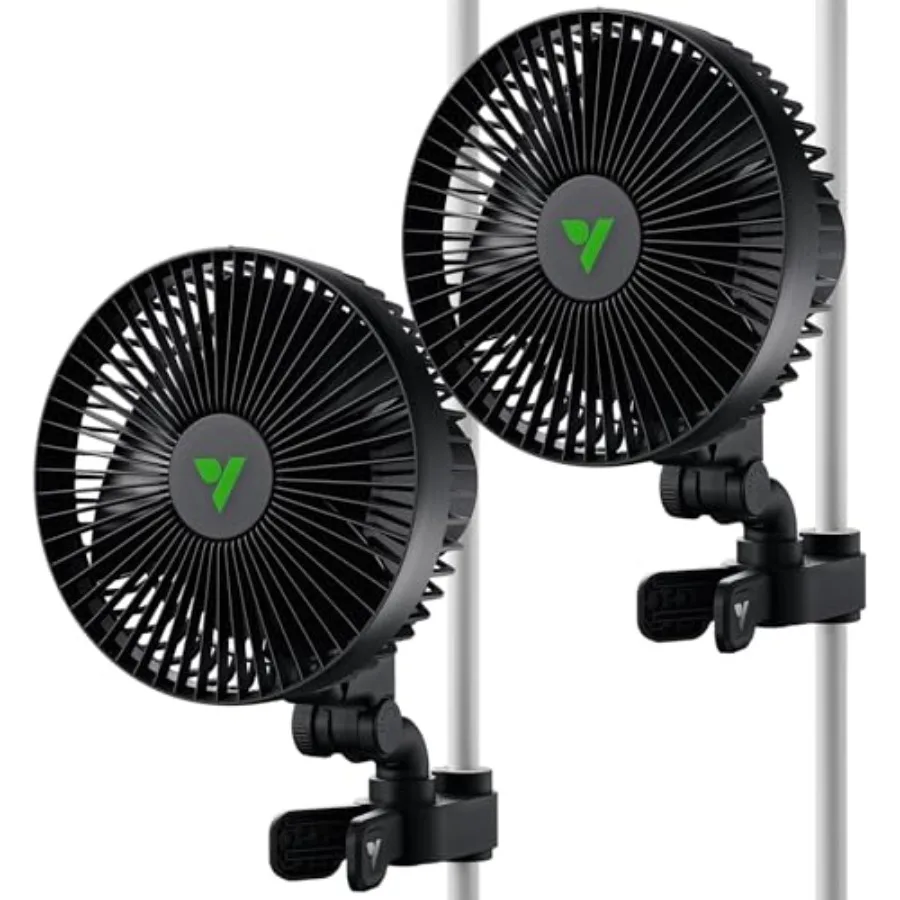 Hydroponic ventilation clip fan, aluminum alloy, black, auto oscillating with secure non-slip clamp and low-noise strong airflo